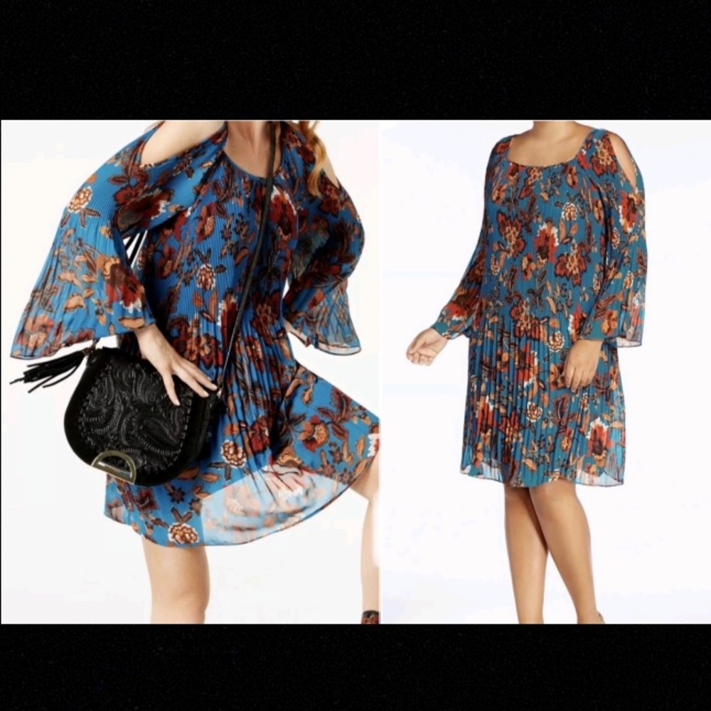 Anna Sui Loves I.N.C. Plus Size XXL Pleated Cold-Shoulder Dress Macy's 2x 3x